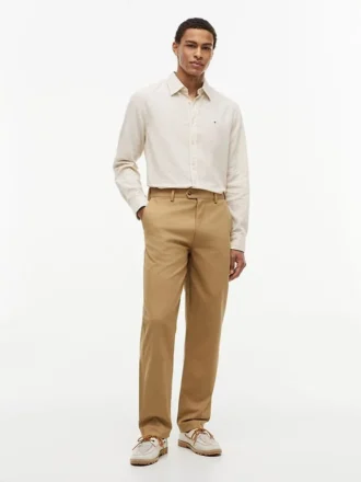 Camisa de corte regular em mistura de linho às riscas Camisa de corte regular em mistura de linho às riscas