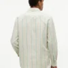 Camisa de corte regular em mistura de linho às riscas Camisa de corte regular em mistura de linho às riscas