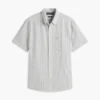 Camisa de corte regular em mistura de linho às riscas Camisa de corte regular em mistura de linho às riscas