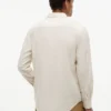 Camisa de corte regular em mistura de linho às riscas Camisa de corte regular em mistura de linho às riscas