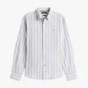 Camisa de corte regular em mistura de linho às riscas Camisa de corte regular em mistura de linho às riscas