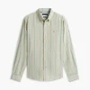 Camisa de corte regular em mistura de linho às riscas Camisa de corte regular em mistura de linho às riscas