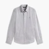 Camisa de corte regular em mistura de linho às riscas Camisa de corte regular em mistura de linho às riscas