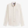 Camisa de corte regular em mistura de linho às riscas Camisa de corte regular em mistura de linho às riscas