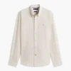 Camisa de corte regular em mistura de linho às riscas Camisa de corte regular em mistura de linho às riscas