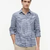 Camisa de corte regular em mistura de linho xadrez Camisa de corte regular em mistura de linho xadrez