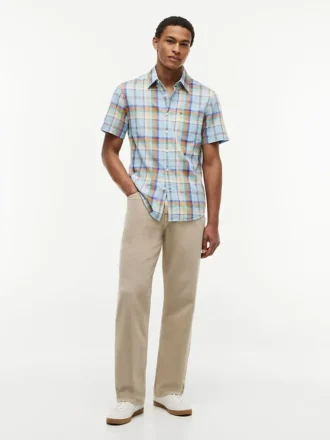 Camisa de corte regular em mistura de linho xadrez