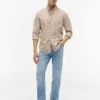 Camisa de corte regular em mistura de linho xadrez Camisa de corte regular em mistura de linho xadrez