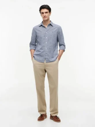 Camisa de corte regular em mistura de linho xadrez