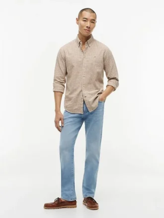 Camisa de corte regular em mistura de linho xadrez