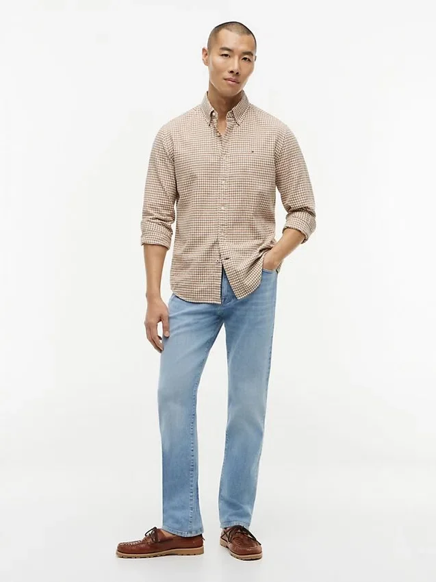 Camisa de corte regular em mistura de linho xadrez Camisa de corte regular em mistura de linho xadrez