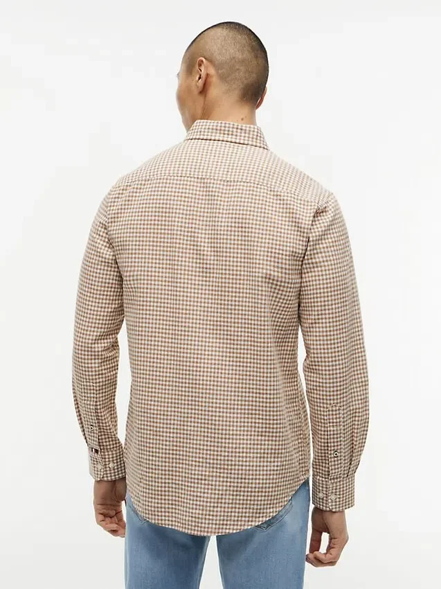 Camisa de corte regular em mistura de linho xadrez Camisa de corte regular em mistura de linho xadrez