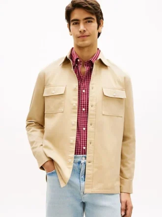 Camisa de corte regular em sarja com efeito slub Camisa de corte regular em sarja com efeito slub