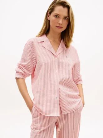 Camisa de dormir às riscas em seersucker