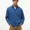 Camisa de ganga com padrão waffle tingida a índigo Camisa de ganga com padrão waffle tingida a índigo