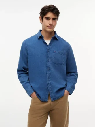 Camisa de ganga com padrão waffle tingida a índigo