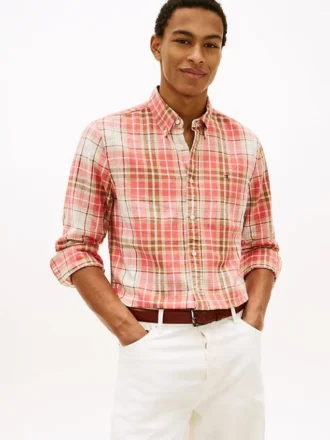 Camisa de ganga com padrão xadrez e corte regular