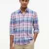 Camisa de ganga com padrão xadrez e corte regular