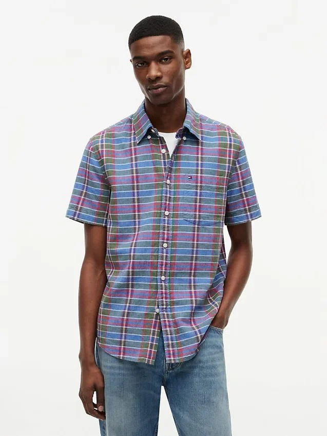 Camisa de ganga com padrão xadrez e corte regular Camisa de ganga com padrão xadrez e corte regular
