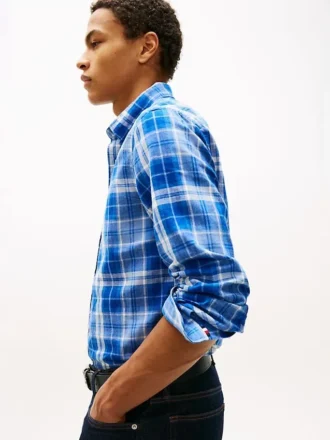 Camisa de ganga com padrão xadrez e corte regular