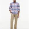 Camisa de ganga com padrão xadrez e corte regular