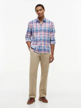 Camisa de ganga com padrão xadrez e corte regular