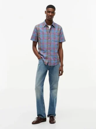 Camisa de ganga com padrão xadrez e corte regular