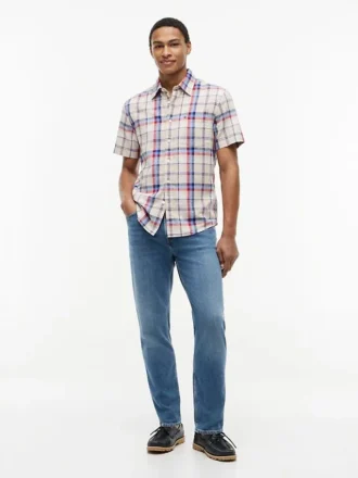 Camisa de ganga com padrão xadrez e corte regular