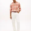 Camisa de ganga com padrão xadrez e corte regular