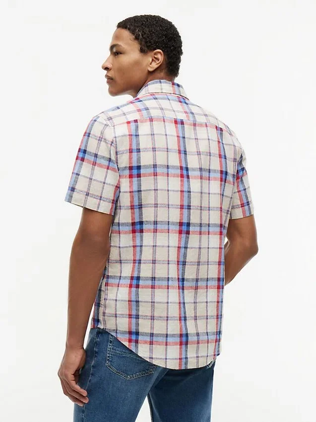 Camisa de ganga com padrão xadrez e corte regular Camisa de ganga com padrão xadrez e corte regular