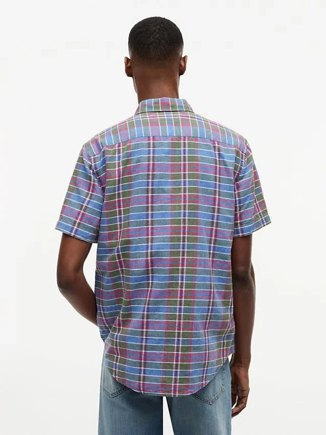 Camisa de ganga com padrão xadrez e corte regular Camisa de ganga com padrão xadrez e corte regular