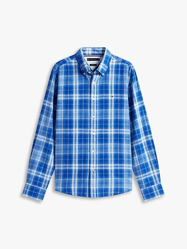 Camisa de ganga com padrão xadrez e corte regular Camisa de ganga com padrão xadrez e corte regular