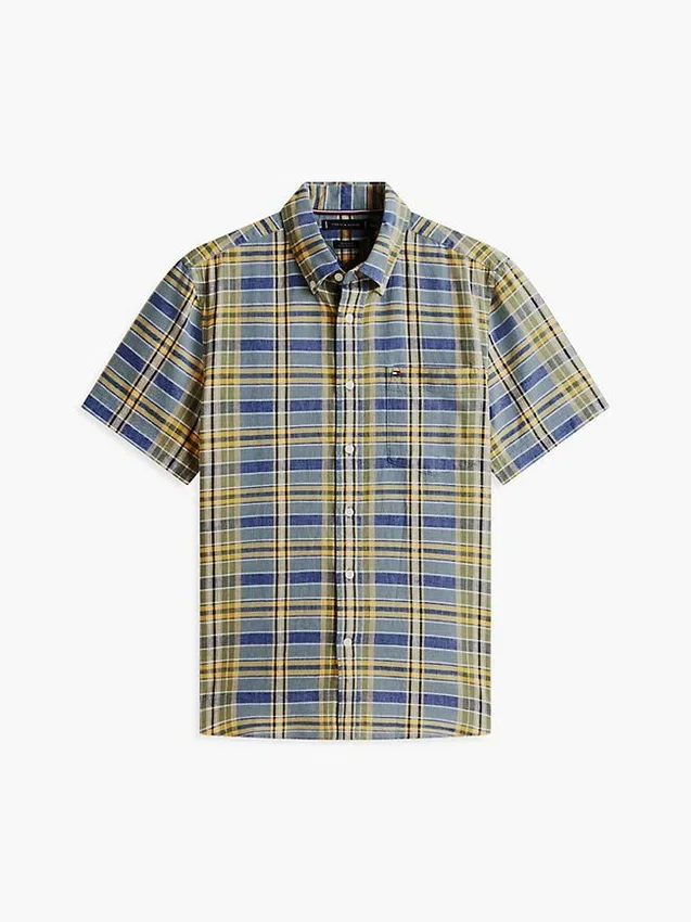 Camisa de ganga com padrão xadrez e corte regular Camisa de ganga com padrão xadrez e corte regular