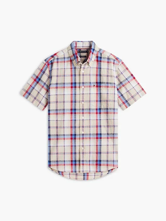 Camisa de ganga com padrão xadrez e corte regular Camisa de ganga com padrão xadrez e corte regular