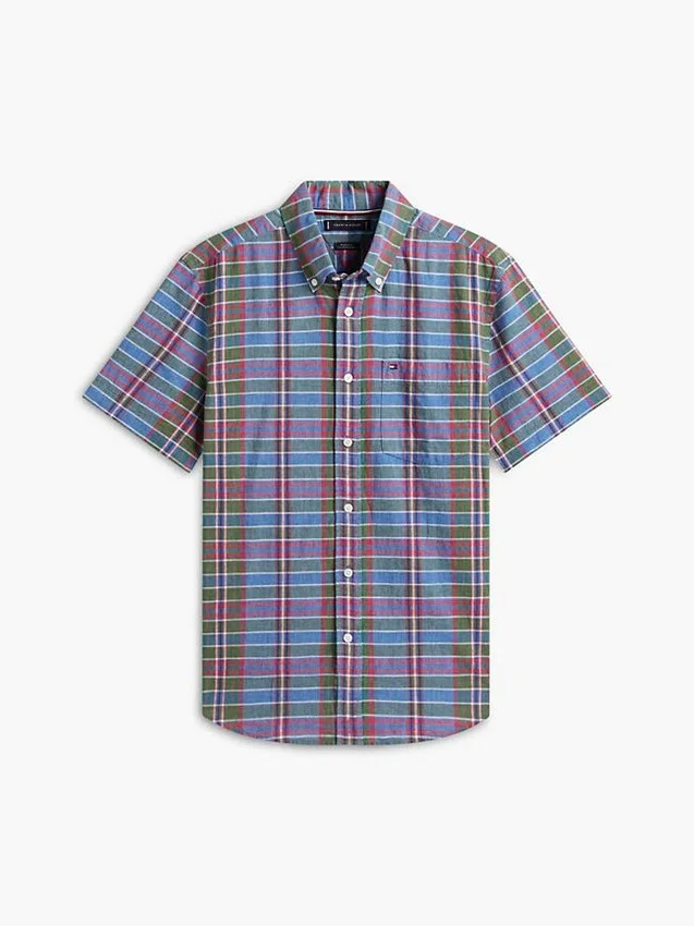 Camisa de ganga com padrão xadrez e corte regular Camisa de ganga com padrão xadrez e corte regular
