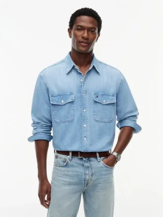 Camisa de ganga de corte descontraído
