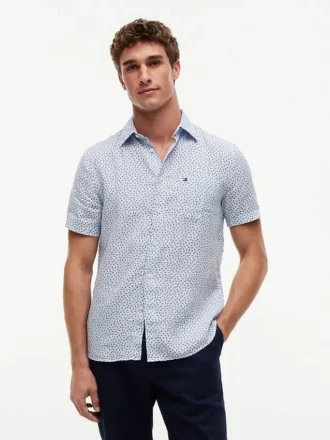 Camisa de linho com corte regular e estampado de veleiros