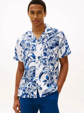 Camisa de linho com estampado tropical