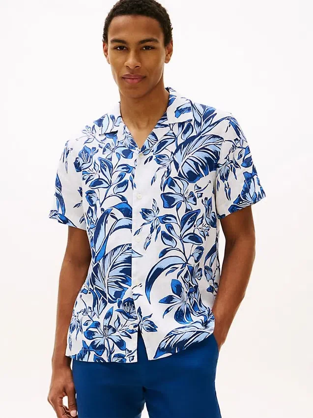 Camisa de linho com estampado tropical Camisa de linho com estampado tropical
