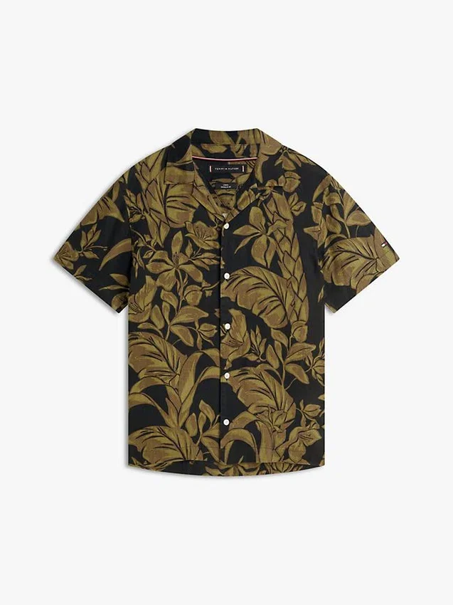 Camisa de linho com estampado tropical Camisa de linho com estampado tropical