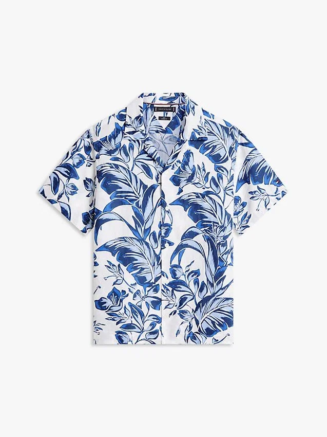 Camisa de linho com estampado tropical Camisa de linho com estampado tropical