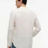 Camisa de linho com gola de banda e corte regular Camisa de linho com gola de banda e corte regular