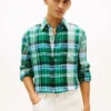 Camisa de linho com padrão Madras de corte regular Camisa de linho com padrão Madras de corte regular