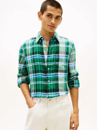 camisa de linho com padro madras de corte regular 1 1 330x440 - Camisa de linho com padr&atilde;o Madras de corte regular
