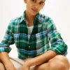 Camisa de linho com padrão Madras de corte regular Camisa de linho com padrão Madras de corte regular