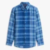 Camisa de linho com padrão Madras de corte regular Camisa de linho com padrão Madras de corte regular