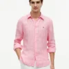 Camisa de linho às riscas com corte regular