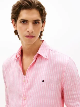 Camisa de linho às riscas com corte regular