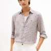 Camisa de linho às riscas de corte regular Camisa de linho às riscas de corte regular