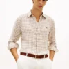 Camisa de linho xadrez de corte regular Camisa de linho xadrez de corte regular